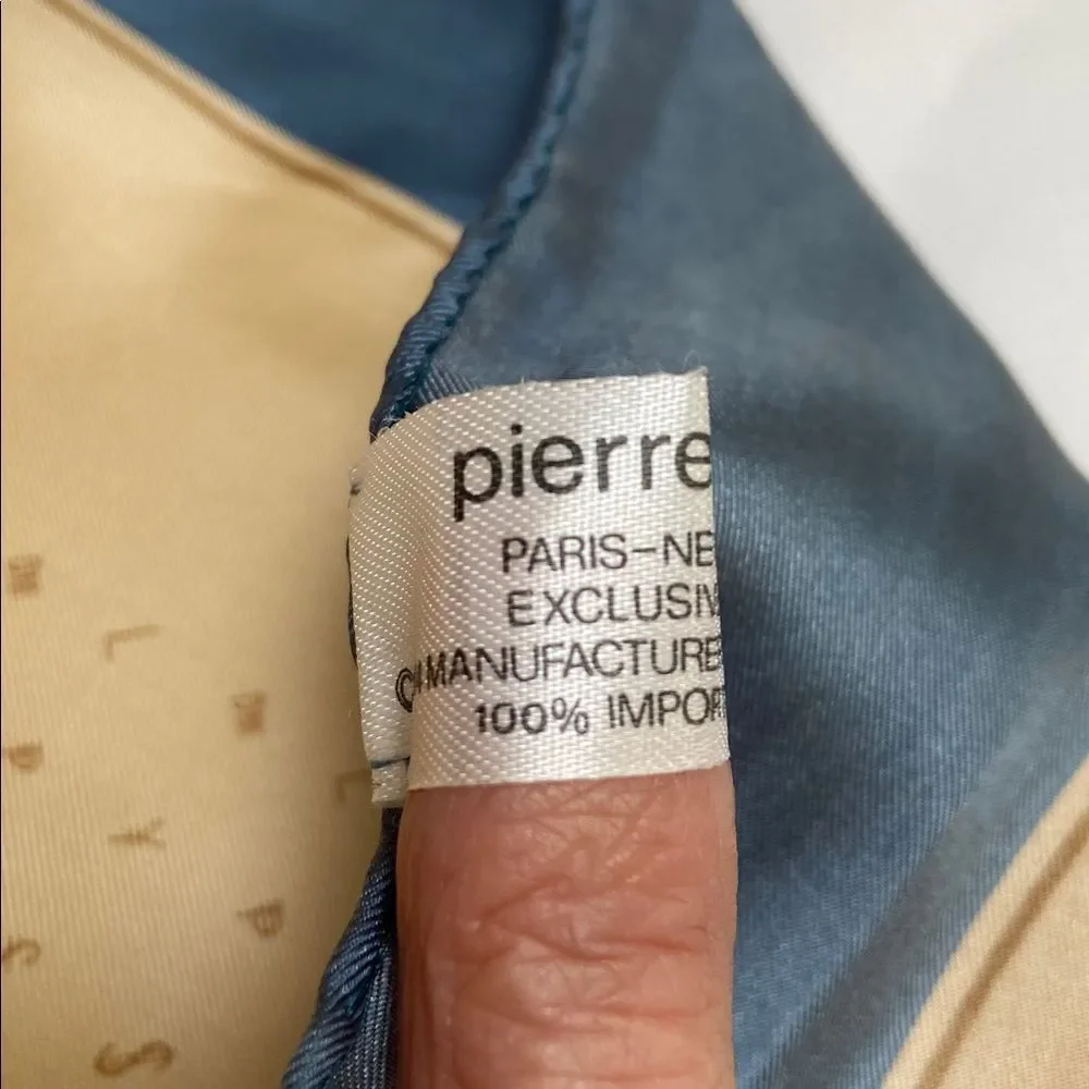 Vintage Pierre Cardin Cream and Blue Silk Pocket Square- New
